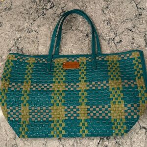 Kate Spade Turquoise and Lime Woven Tote